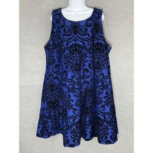 Roz & Ali Dress Sleeveless Party Cocktail Damask Velvet Blue Black Woman Sz 22